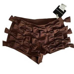 Innovare Denim Brown Bow Embellished Hot Pants Shorts Coquette NWT XS